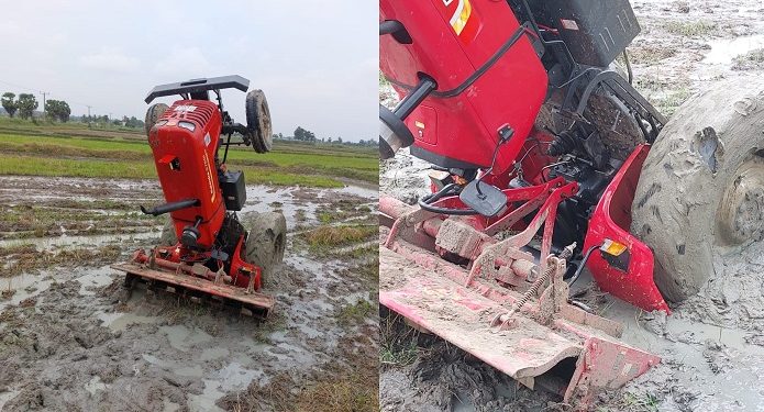 உழவு இயந்திரம் தலைகீழாக பிரண்டதால் ஒருவர் உயிரிழப்பு !