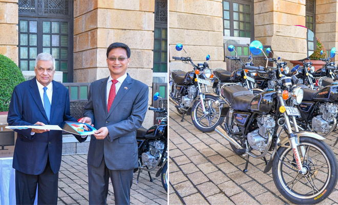 சீன மக்கள் குடியரசிடமிருந்து பொலிஸ் திணைக்களத்திற்கு 26 மோட்டார் சைக்கிள்கள், 100 கணனிகள் கையளிப்பு