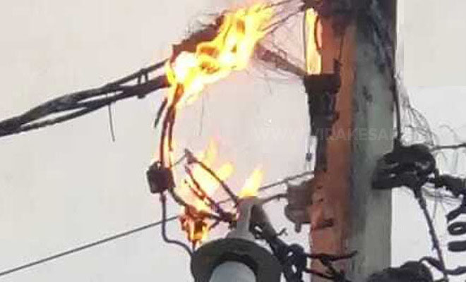 யாழில் பிரதான மின் வடத்தில் தீ !