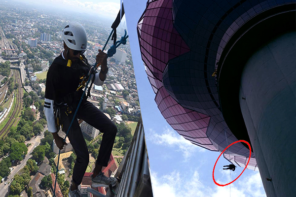 தாமரைக் கோபுரத்தில் சாகசம் புரிந்தவர் வைத்தியசாலையில் அனுமதி